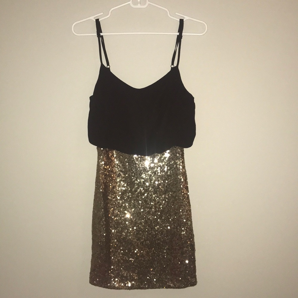 Black and gold sequin cocktail dress